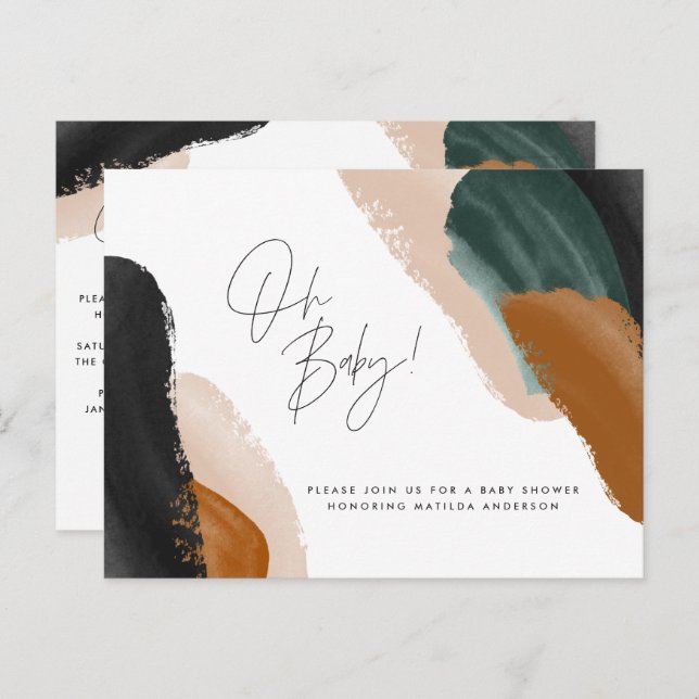 Grüne Terracotta abstrakte Aquarellni Babydusche Postkarte (Vorne/Hinten)