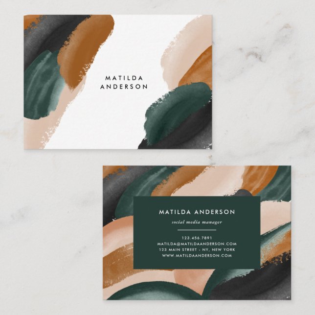 Grüne Terrakotta abstrakte Aquarell Moderne einzig Visitenkarte (Vorne/Hinten)