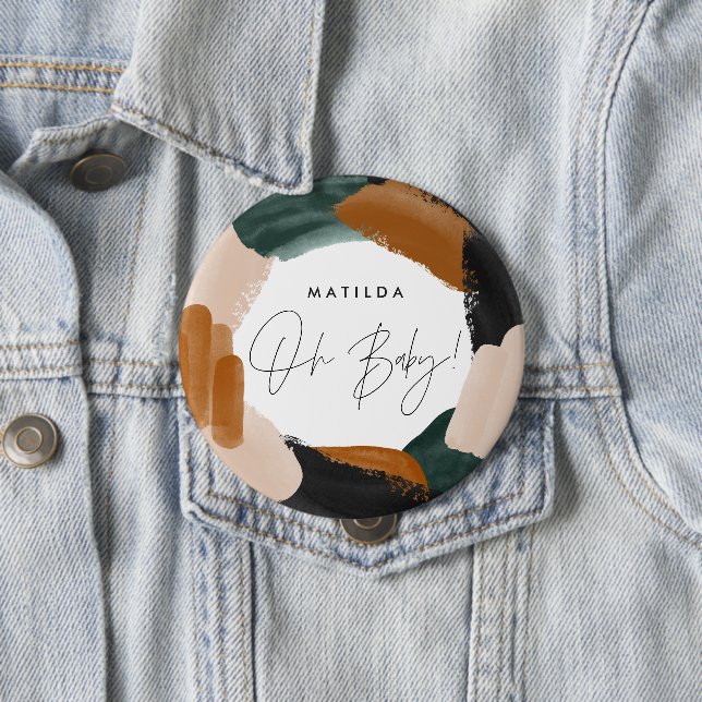 Grüne Terrakotta abstrakte Aquarellnymbole Babydus Button (Beispiel)