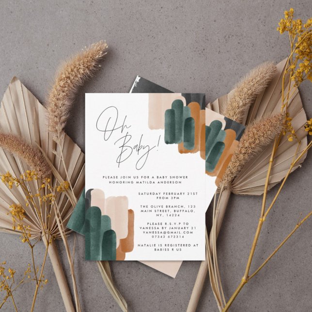 Grüne Terrakotta abstrakte Aquarellnymbole Babydus Einladung (Von Creator hochgeladen)