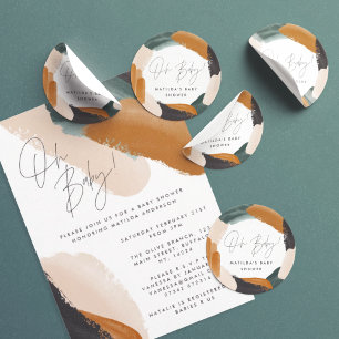 Grüne Terrakotta abstrakte Aquarellnymbole Babydus Runder Aufkleber