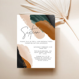 Grüne Terrakotta abstrakte Wasserfarbe 16. Geburts Einladung