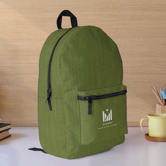 Grüne Textur Elegante Monogram Logo Custom Bedruckter Rucksack (Von Creator hochgeladen)