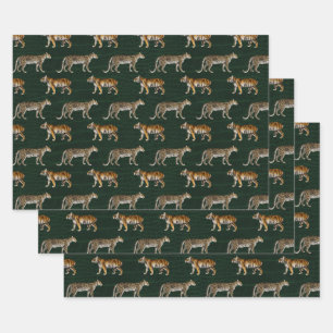 Grüne Tiger und Leoparden Geschenkpapier Set