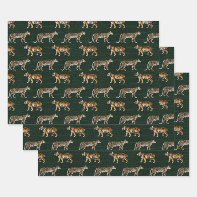 Grüne Tiger und Leoparden Geschenkpapier Set (Set)