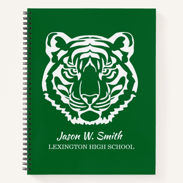 Grüne Tigers Logo Schulmaskottchen Notizbuch (Vorderseite)