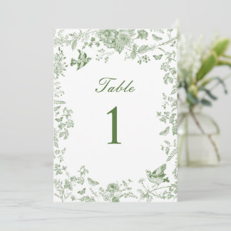 Grüne Toile De Jouy Hochzeitstischnummern