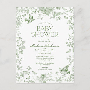 Grüne Toile De Jouy Vintage Blumen Baby Shower Postkarte