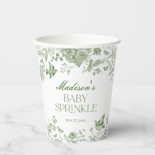 Grüne Toile De Jouy Vintage Blumen Baby Sprinkle Pappbecher
