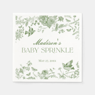 Grüne Toile De Jouy Vintage Blumen Baby Sprinkle Serviette