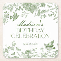Grüne Toile De Jouy Vintage-Blumen-Geburtstag