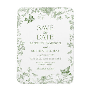 Grüne Toile De Jouy Vintage Blumen Save the Date Magnet