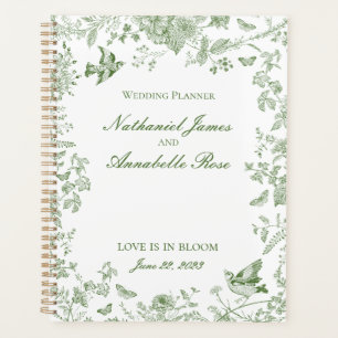 Grüne Toile De Jouy Vintage Blumenhochzeit Planer