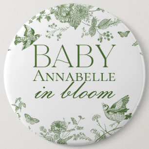 Grüne Toile De Jouy Vintage Florale Babyklinik Button