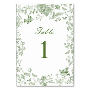Grüne Toile De Jouy Vintage Florale Babyparty Tischnummer