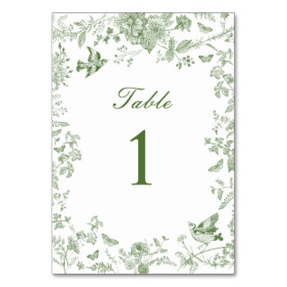 Grüne Toile De Jouy Vintage Florale Babyparty Tischnummer