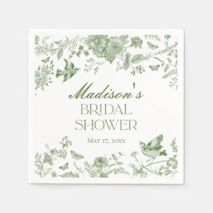 Grüne Toile De Jouy Vintage Florale Hochzeitsdusch Serviette