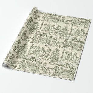 Grüne Toile Vintage-Weihnachtsdorfszene Geschenkpapier