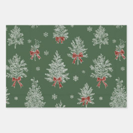 Grüne Toile-Weihnachtsbaum-Muster Geschenkpapier Set