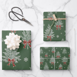 Grüne Toile-Weihnachtsbaum-Muster Geschenkpapier Set