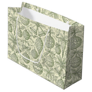 Grüne Toile-Weihnachtsglocken & Ornament-Muster 2 Große Geschenktüte