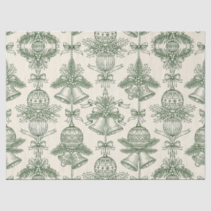 Grüne Toile-Weihnachtsglocken & Ornament-Muster Seidenpapier