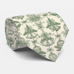 Grüne Toile-Weihnachtsglocken und -Ornament-Muster Krawatte