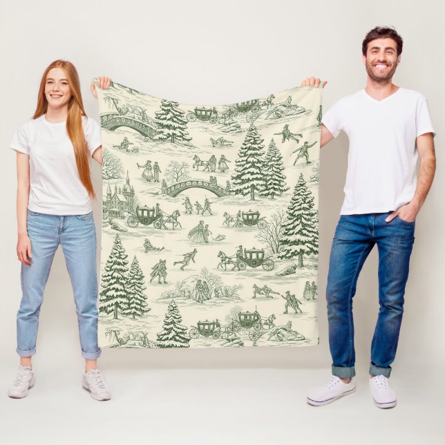 Grüne Toile-Weihnachtsschlittenfahrt-Muster (3) Fleecedecke (Beispiel)