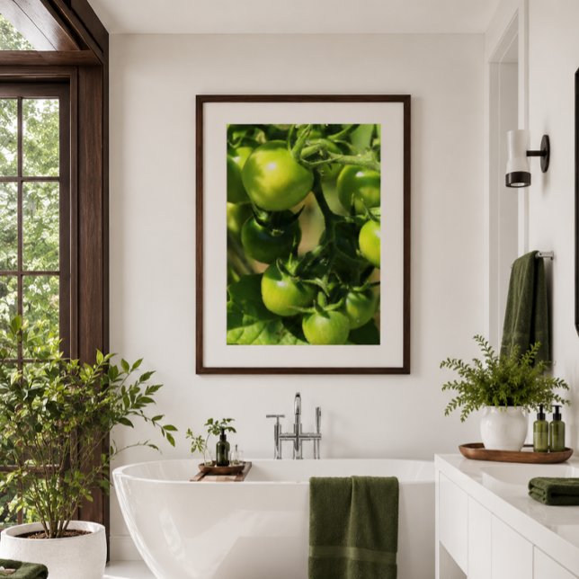 Grüne Tomaten Poster (Fresh botanical tomato poster brings natural color and spa-inspired elegance to modern bathrooms.)