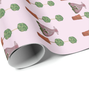 Grüne Topiary Pink Staffordshire Hunde Geschenkpapier