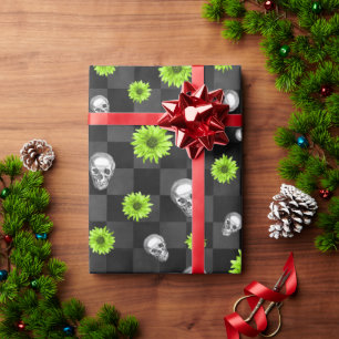 Grüne Totenköpfe und Sonnenblumen-Serie Design 10 Geschenkpapier