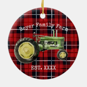 Grüne Traktor-Familienfarm-Ornament Keramik Ornament