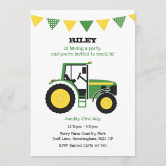 Grüne Traktor Geburtstagsparty Einladung