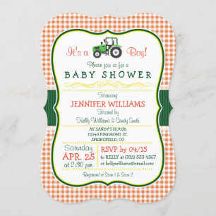 Grüne Traktor-Jungen-Baby-Shower-Einladung Einladung