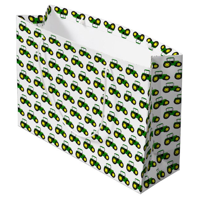 Grüne Traktoren Große Geschenktasche Geschenktüte (Rückseite Schrägansicht)