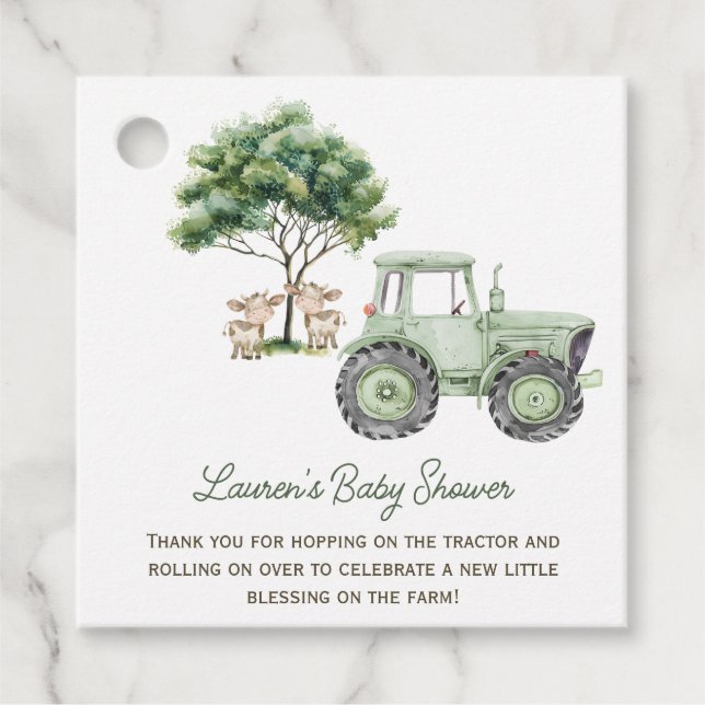 Grüne Traktorfarm mit Aquarellfarben Geschenkanhänger (Vorderseite)