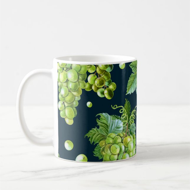Grüne Traube: Wasserfarbe Dunkles Muster Kaffeetasse (Links)