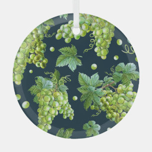 Grüne Traube: Wasserfarbe Dunkles Muster Ornament Aus Glas