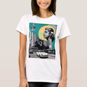 Grüne Träume in der Stadt der 50er Retro-Collage T-Shirt