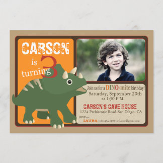 Grüne Triceratops Dinosaurier Dritter Geburtstag Einladung