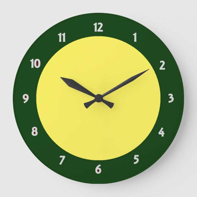 Grüne Trimmleuchte mit weißer Zahlensperre Moderne Große Wanduhr (Vorderseite)