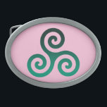 Grüne Triskele Antikes keltisches Symbol Pastete P Ovale Gürtelschnalle<br><div class="desc">Green Triskele Symbol. Das Symbol Triskele oder Triskelion besteht aus drei Spiralen oder drei Armen,  die miteinander verflochten sind,  als ob es sich von seiner Mitte aus bewegt. Dieses keltische Symbol der Bewegung oder Handlung repräsentiert die drei Welten: die Himmelswelt,  die physische und die spirituelle.</div>