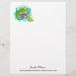 Grüne Tropenechse mit Blume Briefkopf