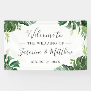 Grüne Tropical Blätter Hochzeit Banner