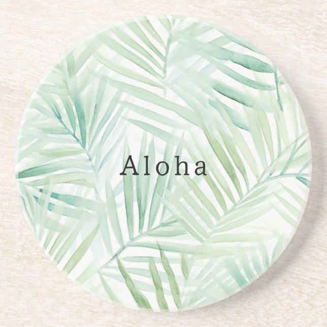 Grüne tropische Blätter Aloha Getränkeuntersetzer (Vorne)