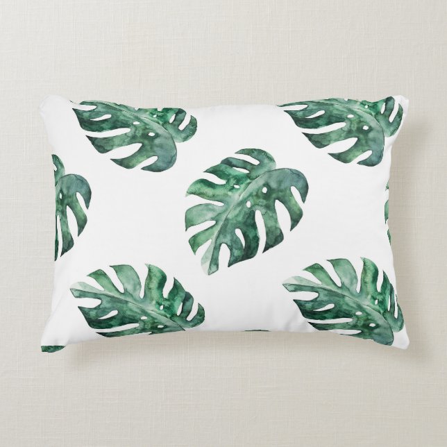 Grüne tropische Blätter, Aquarellmuster Dekokissen (Vorderseite)