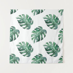 Grüne tropische Blätter, Aquarellmuster Wandteppich