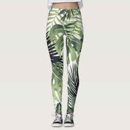 Grüne tropische Blätter Botanischer Botanik Leggings