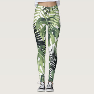 Grüne tropische Blätter Botanischer Botanik Leggings