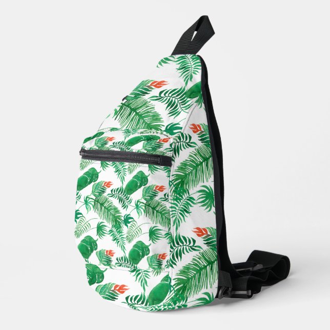 Grüne tropische Blätter Crossbody Bag (Rechte Ecke)